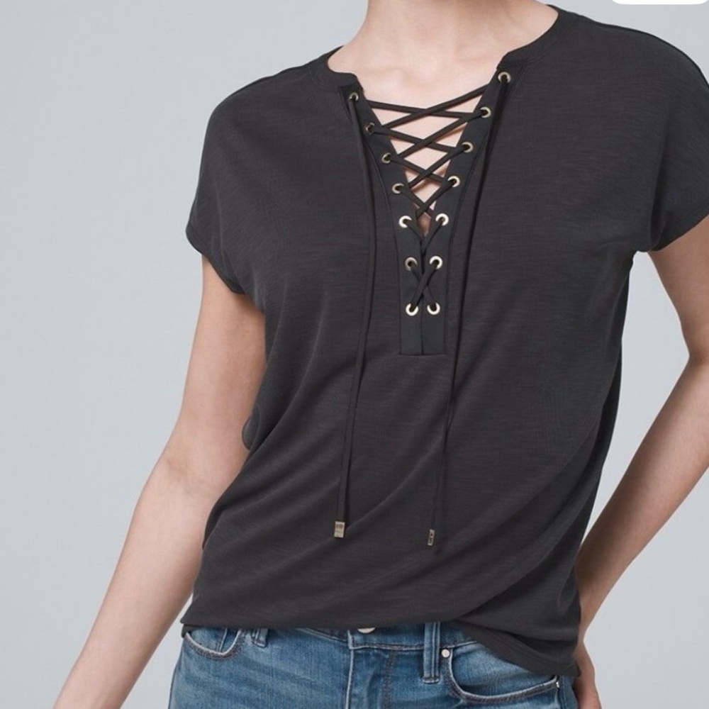 WHBM dark charcoal loose fit lace up top sz M